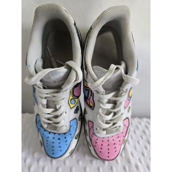 Nike Air Force 1 Custom Shoes Cartoon Size 8.5 Pastel Easter Flower Geometric 07