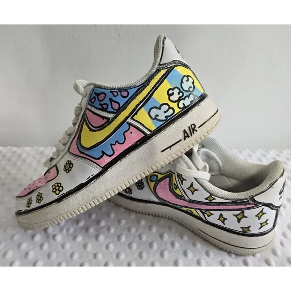 Nike Air Force 1 Custom Shoes Cartoon Size 8.5 Pastel Easter Flower Geometric 07