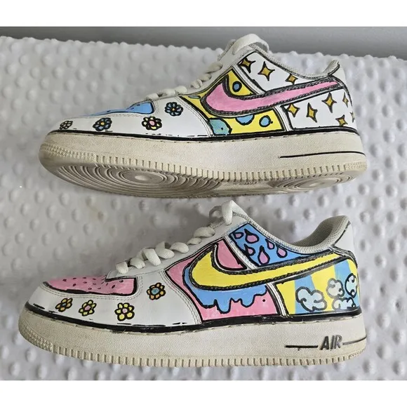 Nike Air Force 1 Custom Shoes Cartoon Size 8.5 Pastel Easter Flower Geometric 07