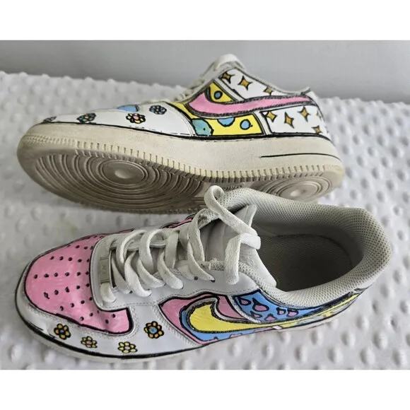 Nike Air Force 1 Custom Shoes Cartoon Size 8.5 Pastel Easter Flower Geometric 07