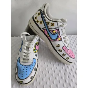 Nike Air Force 1 Custom Shoes Cartoon Size 8.5 Pastel Easter Flower Geometric 07