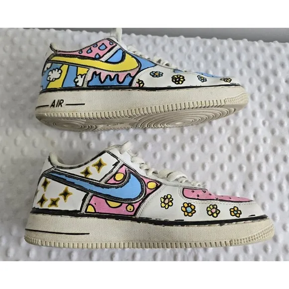 Nike Air Force 1 Custom Shoes Cartoon Size 8.5 Pastel Easter Flower Geometric 07
