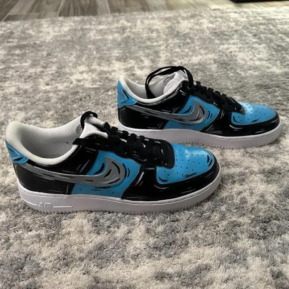 Nike Air Force 1 Custom Sneakers Cartoon Teal Black White Shoes  Mens Womens Sz9