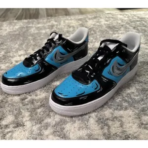 Nike Air Force 1 Custom Sneakers Cartoon Teal Black White Shoes  Mens Womens Sz9