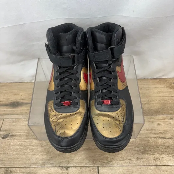 Nike Air Force 1 High Utility 2.0 Black/Red/Gold Custom Painted Men’s Size: 10