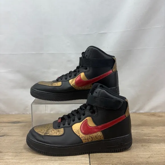 Nike Air Force 1 High Utility 2.0 Black/Red/Gold Custom Painted Men’s Size: 10