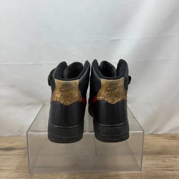 Nike Air Force 1 High Utility 2.0 Black/Red/Gold Custom Painted Men’s Size: 10