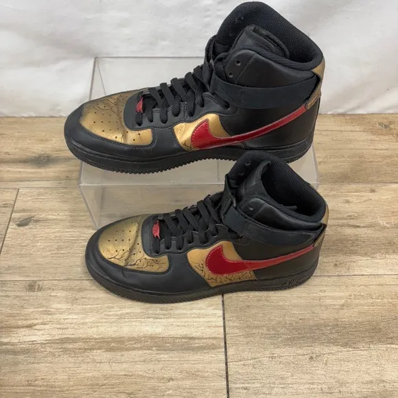 Nike Air Force 1 High Utility 2.0 Black/Red/Gold Custom Painted Men’s Size: 10