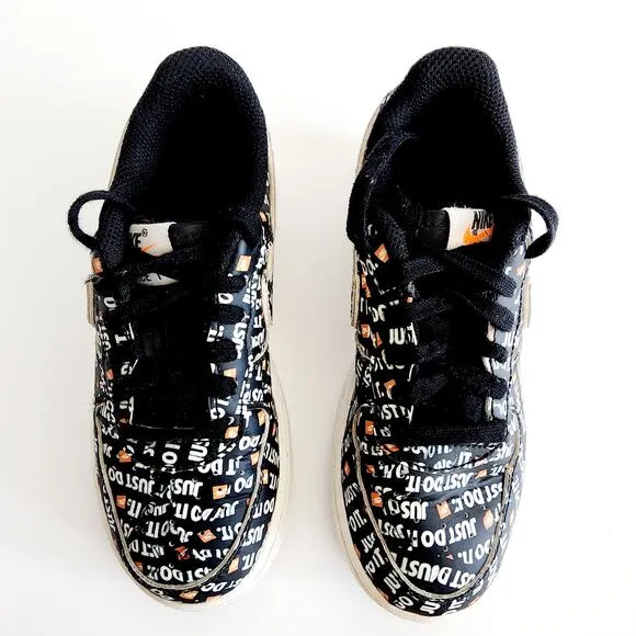 Nike Air Force 1 Low Just Do It Kid's Black White Orange Sneakers Kid's Size 11C