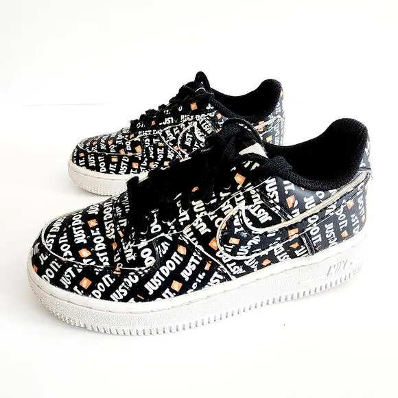 Nike Air Force 1 Low Just Do It Kid's Black White Orange Sneakers Kid's Size 11C