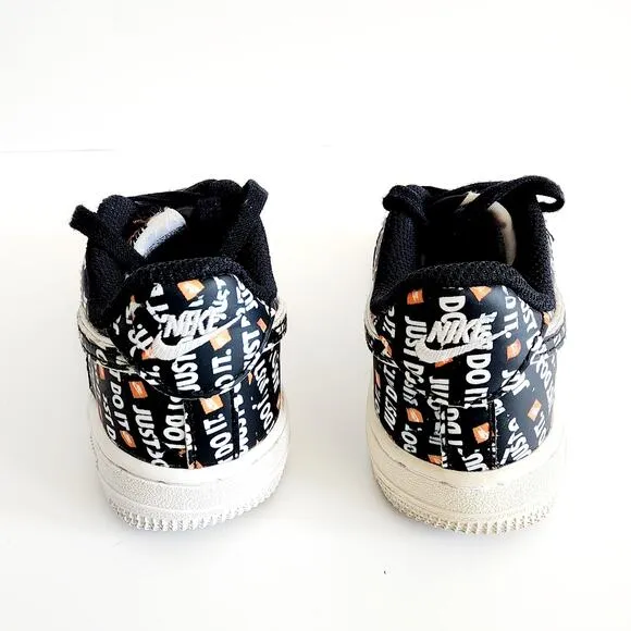 Nike Air Force 1 Low Just Do It Kid's Black White Orange Sneakers Kid's Size 11C