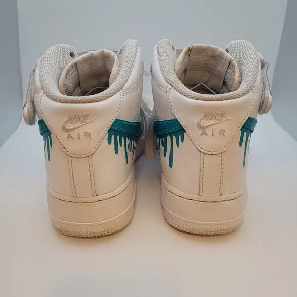 Nike Air Force 1 Mid Custom Drip Shoes Size 6 Youth White and Teal 2019