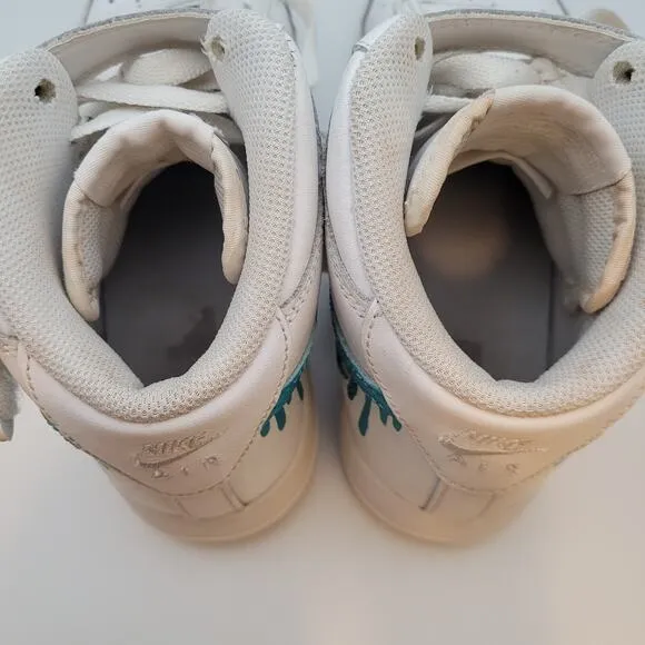 Nike Air Force 1 Mid Custom Drip Shoes Size 6 Youth White and Teal 2019
