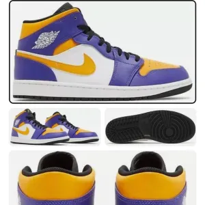 Nike Air Jordan 1 Mid Lakers purple and gold/yellow university retro 7