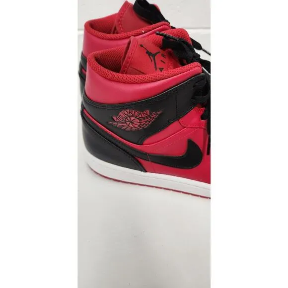 Nike Air Jordan 1 Mid Retro Basketball Shoes, Size 9.5, In Gym Red/Black-White