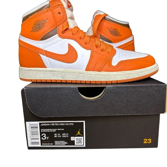Nike Air Jordan 1 Retro High OG PS‎ Starfish Size 3Y CU0449-101 Boys/Unisex