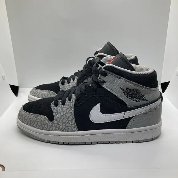 Nike Air Jordan 1 Retro Mid Elephant Toe Size 7 Gray Black Shoes DM6216-016
