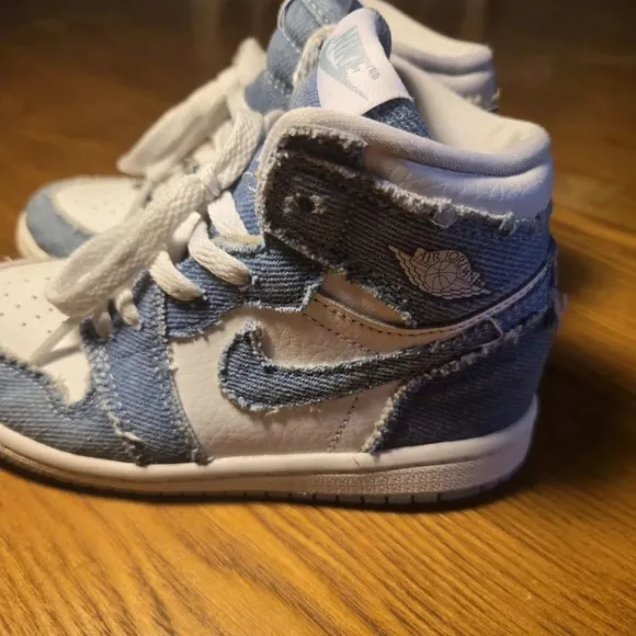 Nike air jordan 1 toddler size 9c retro hightops denim white sneakers shoes baby