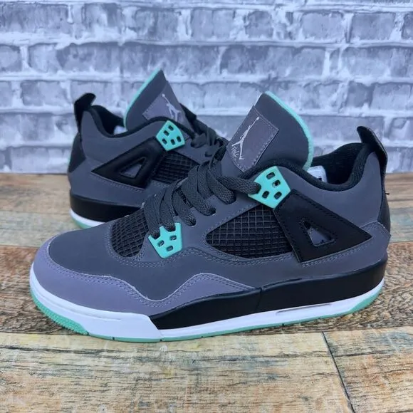 Nike Air Jordan 4 Shoes Retro Green Glow Cement Gray 408452-033 Youth Size 6.5Y