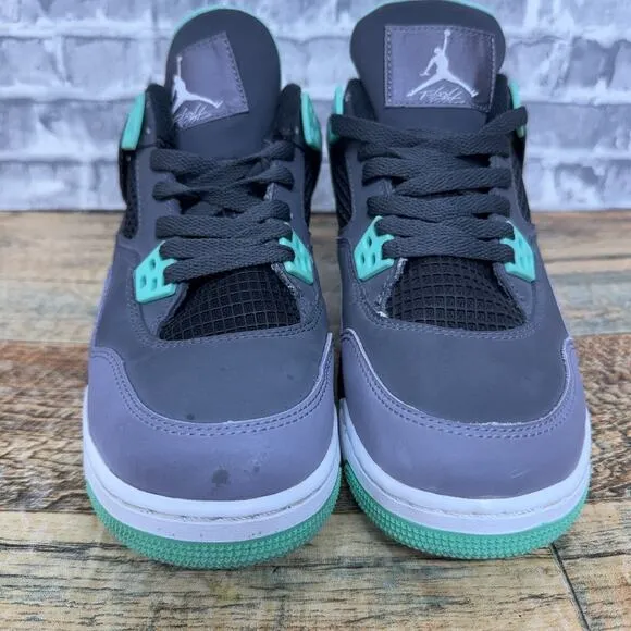 Nike Air Jordan 4 Shoes Retro Green Glow Cement Gray 408452-033 Youth Size 6.5Y