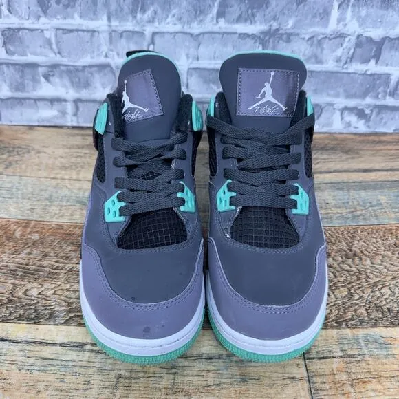 Nike Air Jordan 4 Shoes Retro Green Glow Cement Gray 408452-033 Youth Size 6.5Y