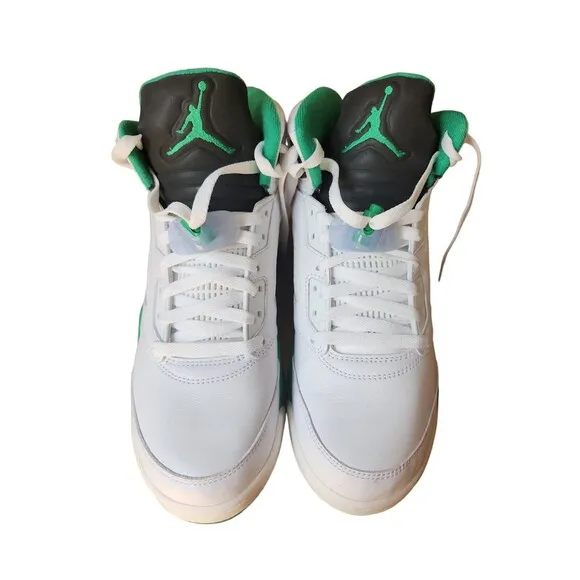 Nike Air Jordan 5 Retro Sneakers Womens Size 10.5 White Lucky Green Tennis Shoes