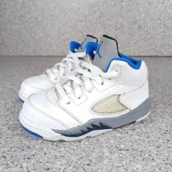 Nike Air Jordan 5 Retro White Stealth Sneakers Kids Shoes 7C