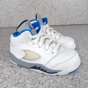 Nike Air Jordan 5 Retro White Stealth Sneakers Kids Shoes 7C