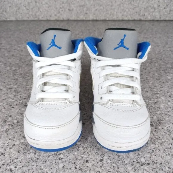 Nike Air Jordan 5 Retro White Stealth Sneakers Kids Shoes 7C