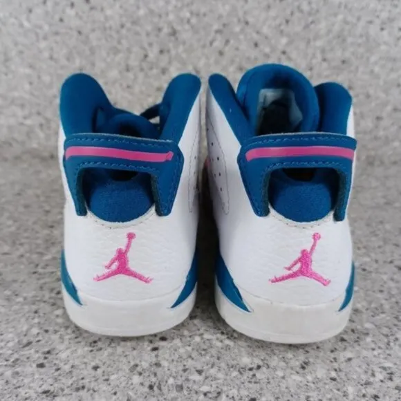 Nike Air Jordan 6 Retro White Laser Fuchsia Sneakers Kids Shoes Size 9C