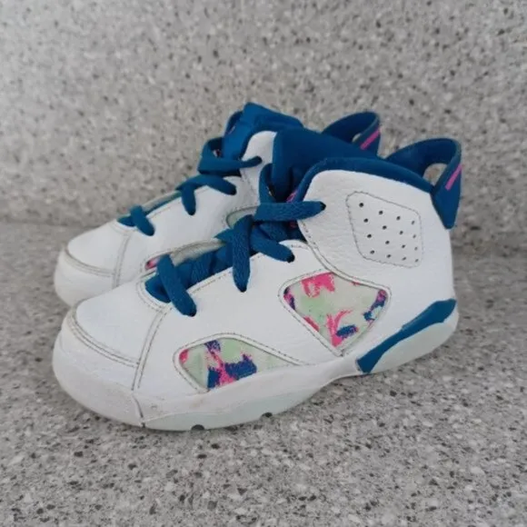Nike Air Jordan 6 Retro White Laser Fuchsia Sneakers Kids Shoes Size 9C