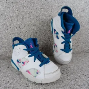 Nike Air Jordan 6 Retro White Laser Fuchsia Sneakers Kids Shoes Size 9C
