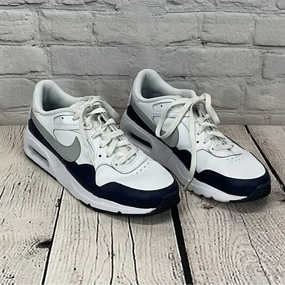 Nike Air Sneakers Men's Sz 10 White/Blue Leather Tennis Shoes Swoosh Athleisure