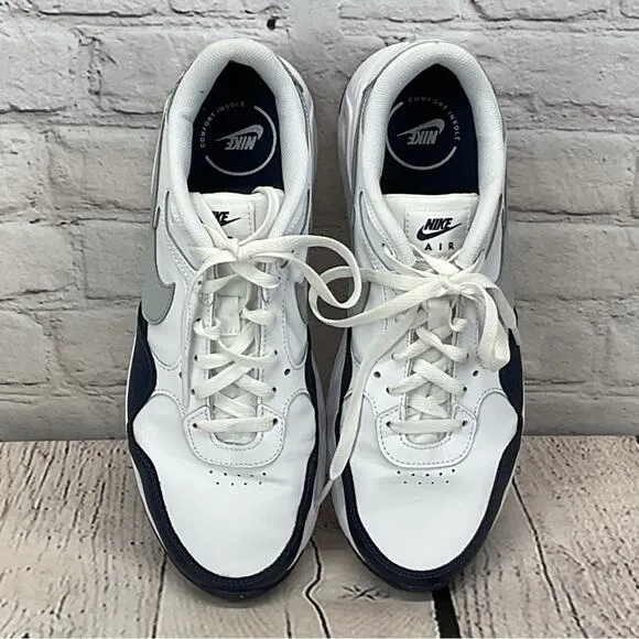 Nike Air Sneakers Men's Sz 10 White/Blue Leather Tennis Shoes Swoosh Athleisure