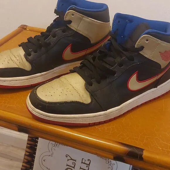 Nike Air Jordan 1 Retro Mid Black Gold Red Men Shoes