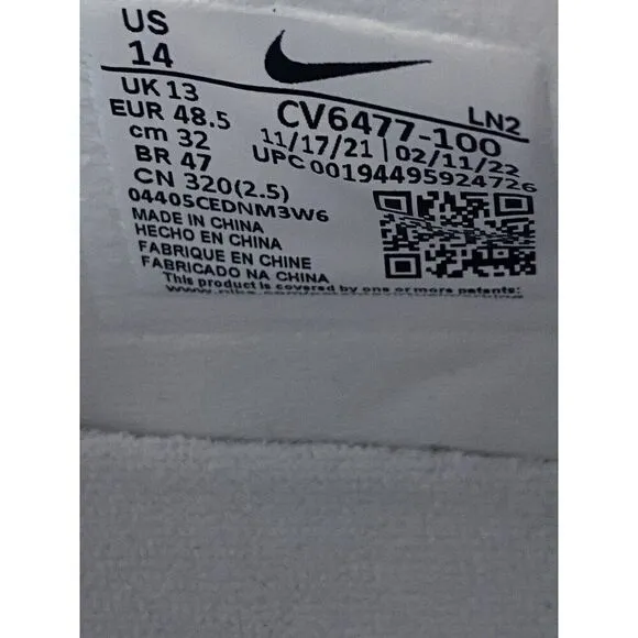 Nike Alpha Menace Pro 2 Low White Football Cleats CV6477-100 Men’s Sz 14