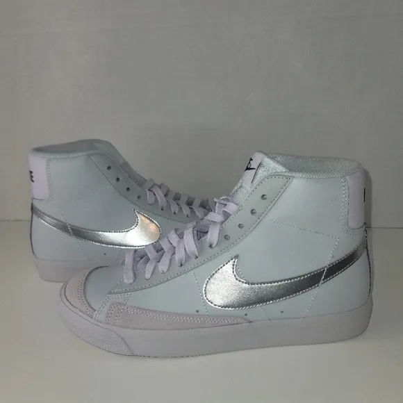 Nike Blazer Mid White Metallic Silver Dark Teal Green Da4086-101 Size 6.5