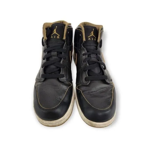 Nike Boys‎ Air Jordan 1 Retro Mid GS 554725-042 Black Lace Up Sneaker Shoes 7Y
