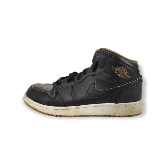 Nike Boys‎ Air Jordan 1 Retro Mid GS 554725-042 Black Lace Up Sneaker Shoes 7Y