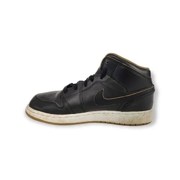 Nike Boys‎ Air Jordan 1 Retro Mid GS 554725-042 Black Lace Up Sneaker Shoes 7Y
