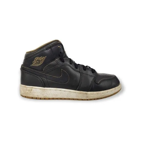 Nike Boys‎ Air Jordan 1 Retro Mid GS 554725-042 Black Lace Up Sneaker Shoes 7Y