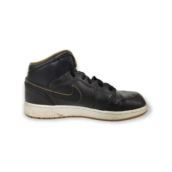 Nike Boys‎ Air Jordan 1 Retro Mid GS 554725-042 Black Lace Up Sneaker Shoes 7Y