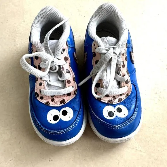 Nike Cookie Monster Shoes Custom Painted sz Toddler 7c Air Force 1 Sesame Street