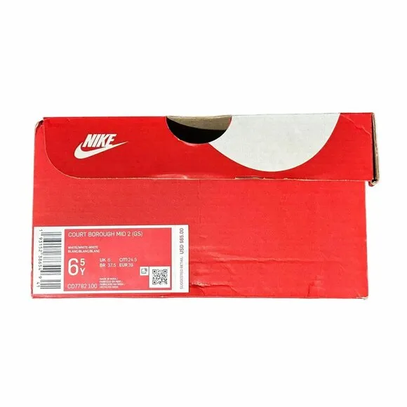 ⭐Nike Court Borough Mid 2 Sz 6.5Y Big Kids Retro Shoes White CD7782-100 School