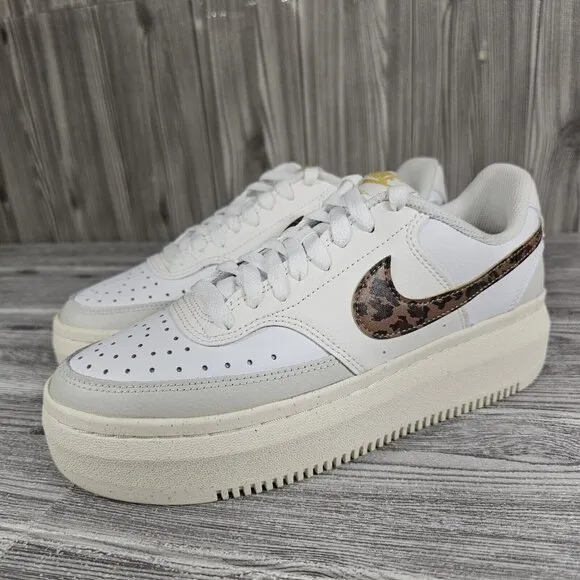 Nike Court Vision Alta Platform Shoes White Leopard DO2791 100 - Women's Sz 8.5