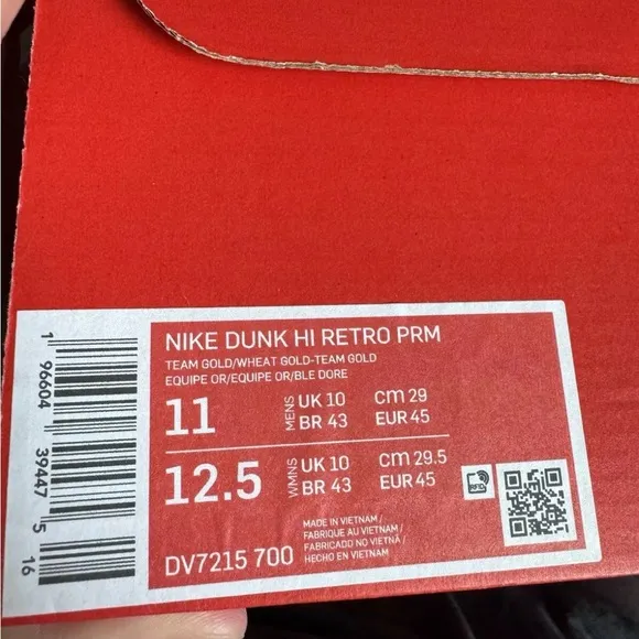 Nike Dunk Hi Retro PRM Shoes Wheat Team Gold White DV7215-700 Men's Sizes NEW 11