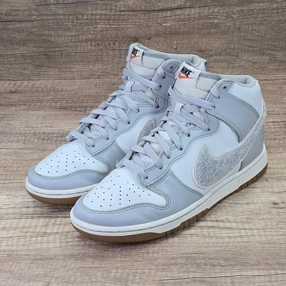 Nike Dunk High Retro University Men's Size 9 Chenille Swoosh Grey White Sneakers