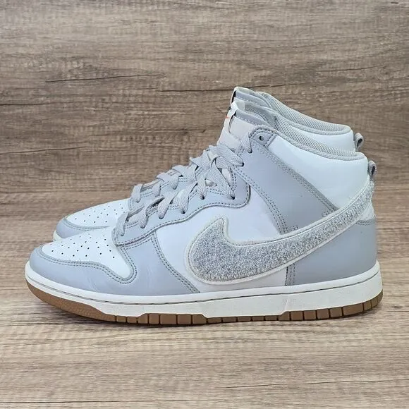 Nike Dunk High Retro University Men's Size 9 Chenille Swoosh Grey White Sneakers