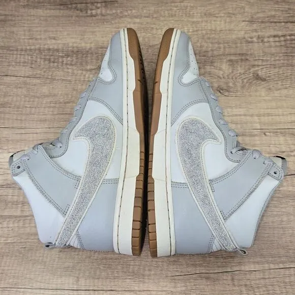 Nike Dunk High Retro University Men's Size 9 Chenille Swoosh Grey White Sneakers