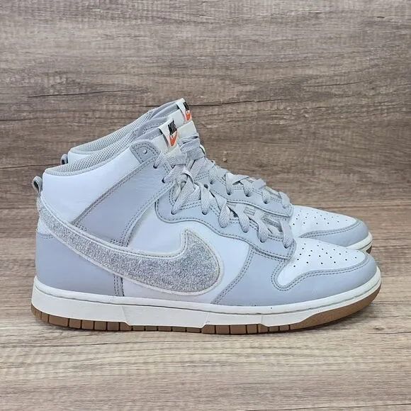 Nike Dunk High Retro University Men's Size 9 Chenille Swoosh Grey White Sneakers